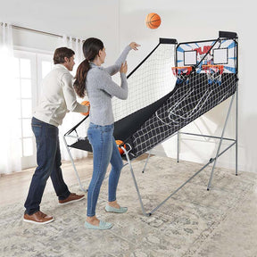 Foldable Basketball Arcade Game, Dual Shot Electronic Basketball Hoop Game with 8 Game Modes & 4 Balls for Kids Adults