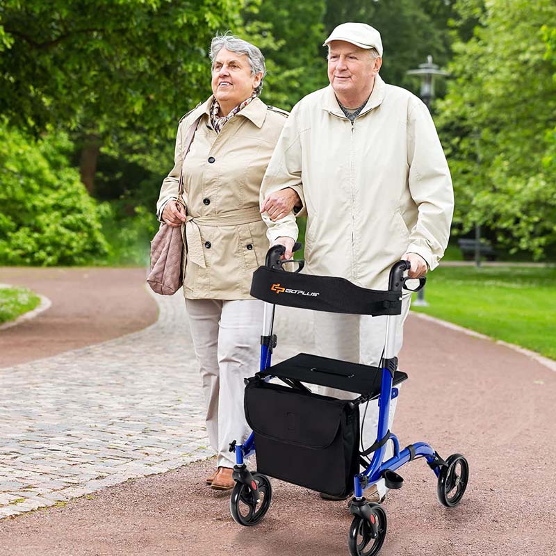 2 in 1 Folding Rollator Walker with Seat & 8" Wheels, Medical Walker Rolling Chair Mobility Walking Aid
