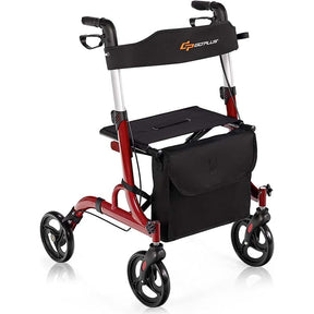 2 in 1 Folding Rollator Walker with Seat & 8" Wheels, Medical Walker Rolling Chair Mobility Walking Aid
