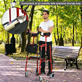 2 in 1 Folding Upright Walker Height Adjustable Rollator Walker with Seat & Wheels, Mobility Walking Aid for Seniors