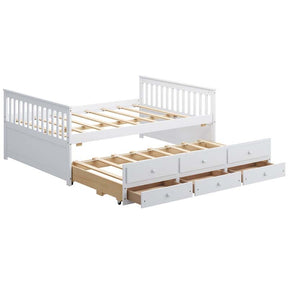 Full Captain's Bed with Trundle Bed & 3 Storage Drawers, Wooden Platform Storage Daybed for Kids Guests Sleepovers
