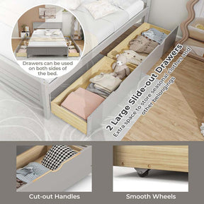 Twin/Full Size Solid Wood Platform Bed Frame with 2 Storage Drawers & Headboard, Wooden Slats Support Mattress Foundation