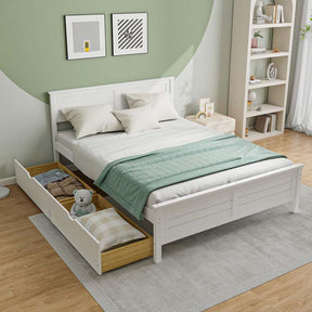 Twin/Full Size Solid Wood Platform Bed Frame with 2 Storage Drawers & Headboard, Wooden Slats Support Mattress Foundation