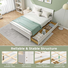 Twin/Full Size Solid Wood Platform Bed Frame with 2 Storage Drawers & Headboard, Wooden Slats Support Mattress Foundation