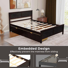 Twin/Full Size Solid Wood Platform Bed Frame with 2 Storage Drawers & Headboard, Wooden Slats Support Mattress Foundation