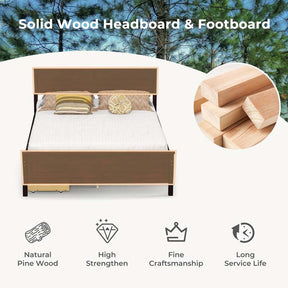 Twin/Full Size Solid Wood Platform Bed Frame with 2 Storage Drawers & Headboard, Wooden Slats Support Mattress Foundation