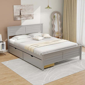 Twin/Full Size Solid Wood Platform Bed Frame with 2 Storage Drawers & Headboard, Wooden Slats Support Mattress Foundation