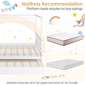 Full Size Canopy Bed with Trundle, Solid Wood Platform Bed Frame with Headboard, Full Bed for Kids Teens Adults