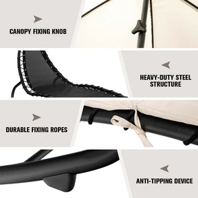 Full-Padded Hammock Chair Swing Patio Sun Lounger with Shade Canopy, Outdoor Chaise Lounge Hanging Chair for Pool Beach Deck