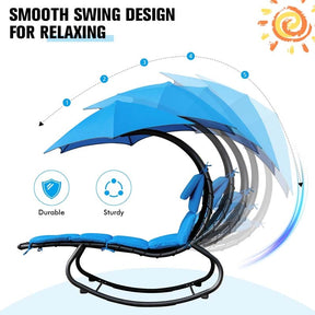 Full-Padded Hammock Chair Swing Patio Sun Lounger with Shade Canopy, Outdoor Chaise Lounge Hanging Chair for Pool Beach Deck