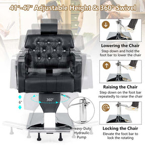 Modern Reclining Salon Chair Adjustable Swivel Spa Makeup Barber Chair Hydraulic Tattoo Hair with Wide Backrest 
