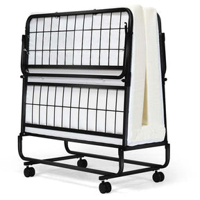 Portable Folding Bed with Mattress for Adults, Twin Rollaway Bed with 4" Memory Foam Mattress & Wheels, 75" x 38" Foldable Guest Bed