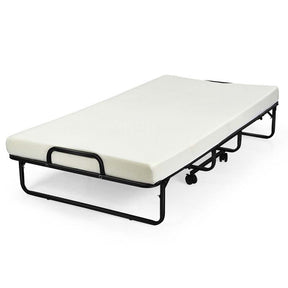 Portable Folding Bed with Mattress for Adults, Twin Rollaway Bed with 4" Memory Foam Mattress & Wheels, 75" x 38" Foldable Guest Bed