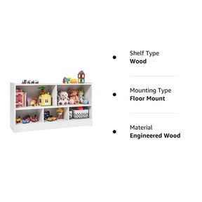 Kids 2-Shelf Wooden Bookcase, 5-Cube Toy Storage Organizer for Playroom, Classroom & Home, Multipurpose Daycare Montessori Bookshelf for Books Toys