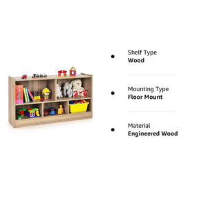 Kids 2-Shelf Wooden Bookcase, 5-Cube Toy Storage Organizer for Playroom, Classroom & Home, Multipurpose Daycare Montessori Bookshelf for Books Toys