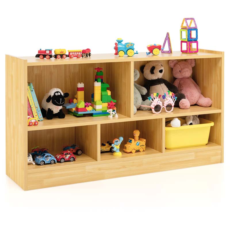 Kids 2-Shelf Wooden Bookcase, 5-Cube Toy Storage Organizer for Playroom, Classroom & Home, Multipurpose Daycare Montessori Bookshelf for Books Toys