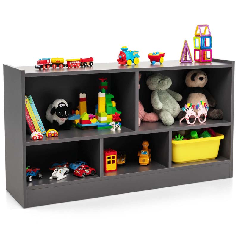 Kids 2-Shelf Wooden Bookcase, 5-Cube Toy Storage Organizer for Playroom, Classroom & Home, Multipurpose Daycare Montessori Bookshelf for Books Toys