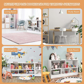 Kids 2-Shelf Wooden Bookcase, 5-Cube Toy Storage Organizer for Playroom, Classroom & Home, Multipurpose Daycare Montessori Bookshelf for Books Toys