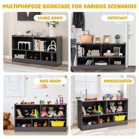 Kids 2-Shelf Wooden Bookcase, 5-Cube Toy Storage Organizer for Playroom, Classroom & Home, Multipurpose Daycare Montessori Bookshelf for Books Toys