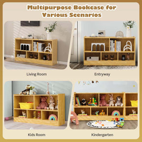 Kids 2-Shelf Wooden Bookcase, 5-Cube Toy Storage Organizer for Playroom, Classroom & Home, Multipurpose Daycare Montessori Bookshelf for Books Toys