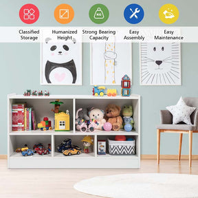 Kids 2-Shelf Wooden Bookcase, 5-Cube Toy Storage Organizer for Playroom, Classroom & Home, Multipurpose Daycare Montessori Bookshelf for Books Toys
