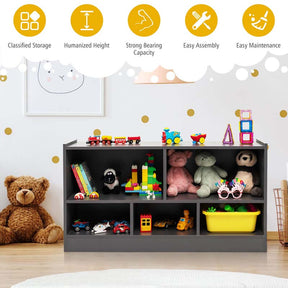 Kids 2-Shelf Wooden Bookcase, 5-Cube Toy Storage Organizer for Playroom, Classroom & Home, Multipurpose Daycare Montessori Bookshelf for Books Toys