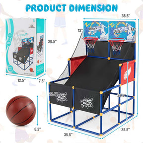 2 Player Basketball Arcade Game, Indoor Outdoor Dual Shot Basketball Hoop Game with 4 Balls & Ball Pump for Kids Ages 3+