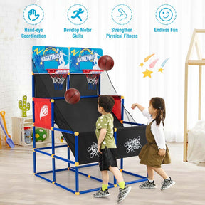 2 Player Basketball Arcade Game, Indoor Outdoor Dual Shot Basketball Hoop Game with 4 Balls & Ball Pump for Kids Ages 3+