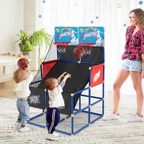 2 Player Basketball Arcade Game, Indoor Outdoor Dual Shot Basketball Hoop Game with 4 Balls & Ball Pump for Kids Ages 3+
