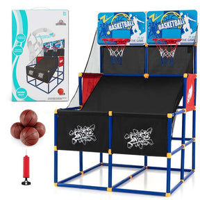2 Player Basketball Arcade Game, Indoor Outdoor Dual Shot Basketball Hoop Game with 4 Balls & Ball Pump for Kids Ages 3+