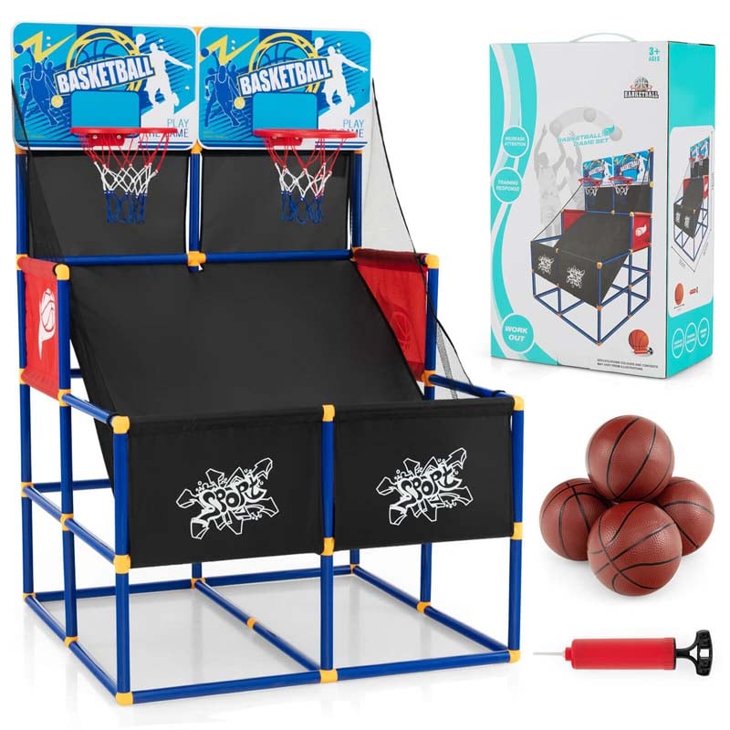 2 Player Basketball Arcade Game, Indoor Outdoor Dual Shot Basketball Hoop Game with 4 Balls & Ball Pump for Kids Ages 3+