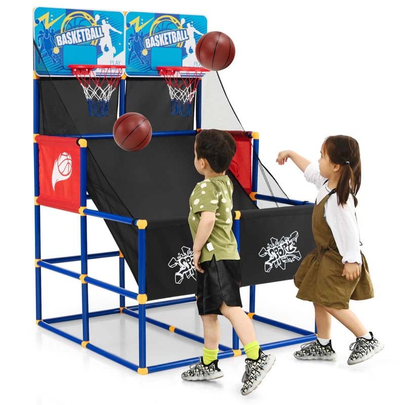 2 Player Basketball Arcade Game, Indoor Outdoor Dual Shot Basketball Hoop Game with 4 Balls & Ball Pump for Kids Ages 3+