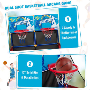 2 Player Basketball Arcade Game, Indoor Outdoor Dual Shot Basketball Hoop Game with 4 Balls & Ball Pump for Kids Ages 3+