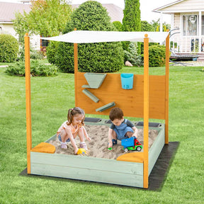 Wooden Kids Sandbox with Removable Canopy & Sand Wall, Cedar Bottomless Kids Sand Pit for Outdoor Backyard