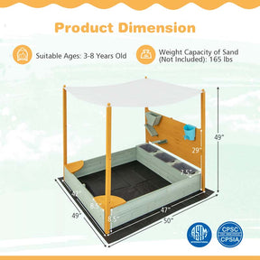 Wooden Kids Sandbox with Removable Canopy & Sand Wall, Cedar Bottomless Kids Sand Pit for Outdoor Backyard