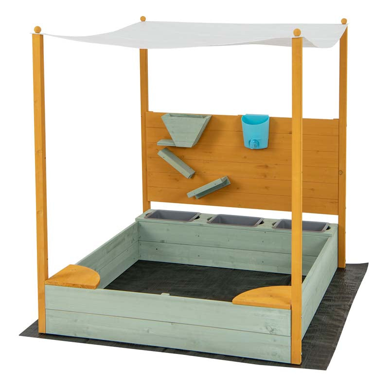 Wooden Kids Sandbox with Removable Canopy & Sand Wall, Cedar Bottomless Kids Sand Pit for Outdoor Backyard