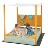 Wooden Kids Sandbox with Removable Canopy & Sand Wall, Cedar Bottomless Kids Sand Pit for Outdoor Backyard