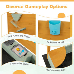 Wooden Kids Sandbox with Removable Canopy & Sand Wall, Cedar Bottomless Kids Sand Pit for Outdoor Backyard