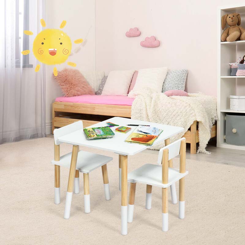 3 Piece Wood Activity Table with 2 Chairs, Kids Table and Chair Set for Toddler Drawing Reading Arts Crafts Snack Time