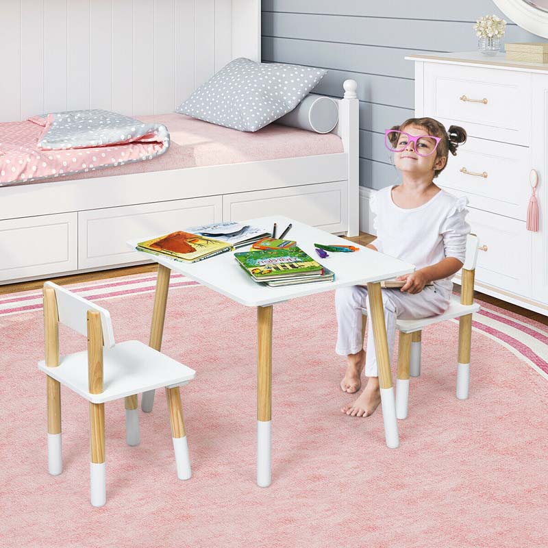 3 Piece Wood Activity Table with 2 Chairs, Kids Table and Chair Set for Toddler Drawing Reading Arts Crafts Snack Time