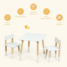 3 Piece Wood Activity Table with 2 Chairs, Kids Table and Chair Set for Toddler Drawing Reading Arts Crafts Snack Time