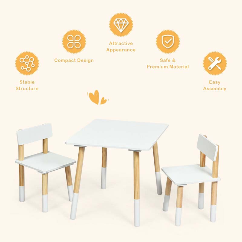 3 Piece Wood Activity Table with 2 Chairs, Kids Table and Chair Set for Toddler Drawing Reading Arts Crafts Snack Time