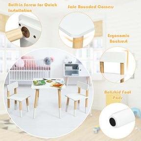 3 Piece Wood Activity Table with 2 Chairs, Kids Table and Chair Set for Toddler Drawing Reading Arts Crafts Snack Time