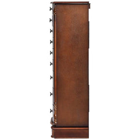 Dark Walnut Large Standing Jewelry Armoire Cabinet with 8 Drawers & 2 Swing Doors, 16 Hooks, Top Mirror Boxes