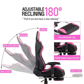 PU Leather Massage Gaming Chair with Footrest, Height Adjustable High Back Ergonomic Gamer Racing Recliner, Swivel PC Game Chair Office Chair