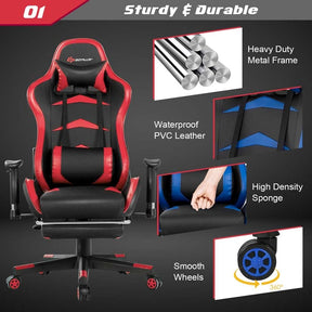 PU Leather Massage Gaming Chair with Footrest, Height Adjustable High Back Ergonomic Gamer Racing Recliner, Swivel PC Game Chair Office Chair