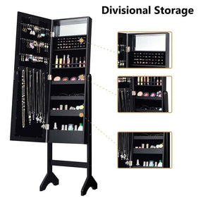 18 LED Standing Jewelry Armoire with Full Length Mirror & 16 Lipstick Holders, Large Jewelry Cabinet Organizer Inside Makeup Mirror for Bedroom