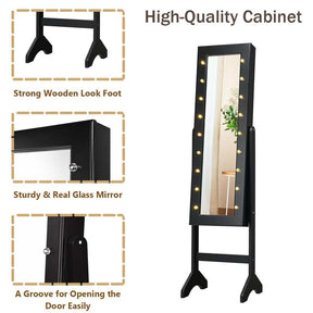 18 LED Standing Jewelry Armoire with Full Length Mirror & 16 Lipstick Holders, Large Jewelry Cabinet Organizer Inside Makeup Mirror for Bedroom
