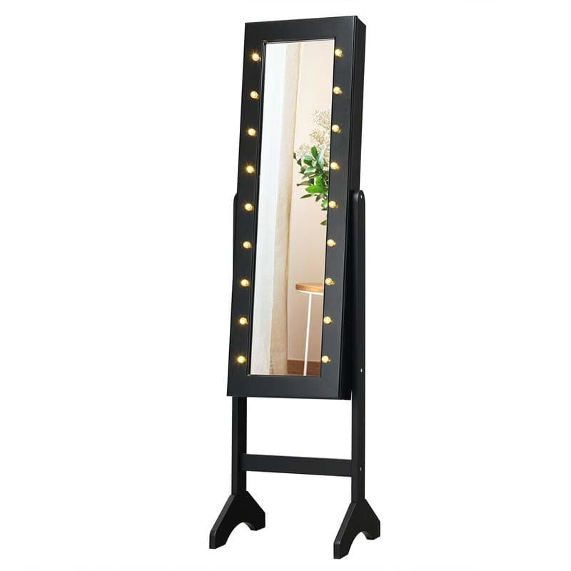 18 LEDs Large Standing Jewelry Armoire Cabinet Makeup Mirror with Full-Length Mirror 16 Lipstick Holder