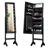 18 LED Standing Jewelry Armoire with Full Length Mirror & 16 Lipstick Holders, Large Jewelry Cabinet Organizer Inside Makeup Mirror for Bedroom